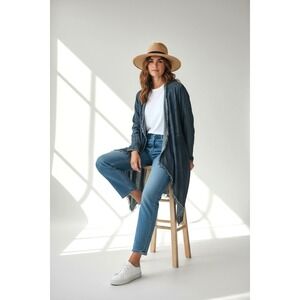 THRILL thin light drape denim duster 1X may fit L/XL distressed festival boho